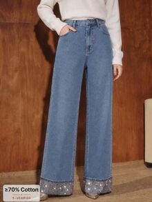 Anewsta Women's Casual Everyday Denim Jeans With Pockets And Buttons - Blue - View 3