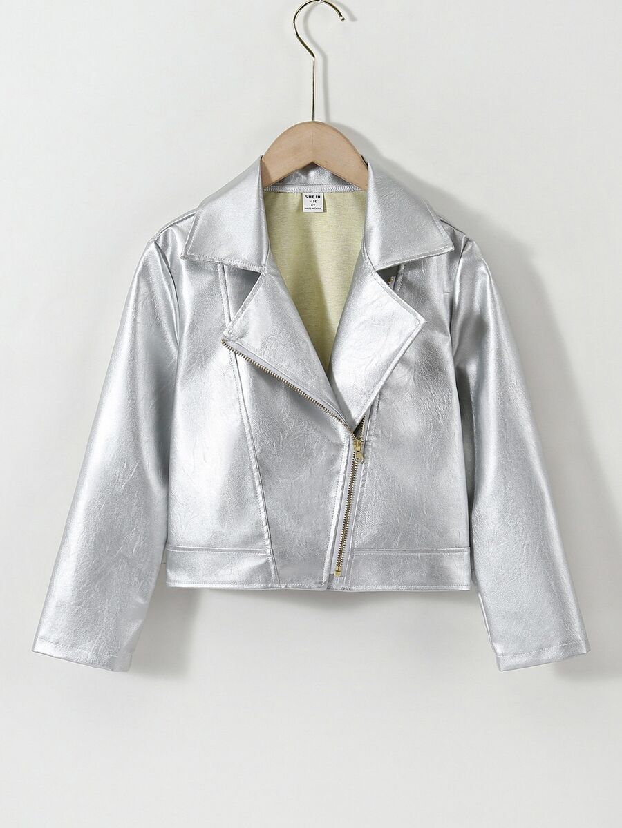 SHEIN Tween Girl Cool & Stylish Faux Leather Short Jacket, Long Sleeve Fall Winter, Holiday