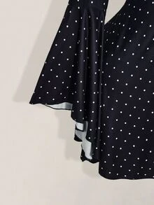 SHEIN ICON Plus Size Polka Dot Bell Sleeve V-Neck Ruched Bust A-Line Dress Fall - Multicolor - View 6