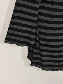 SHEIN ICON 大尺碼女款秋冬復古性感千禧風Y2K日常簡約休閒黑灰條紋V領喇叭袖洋裝 - 彩色 - 查看 6