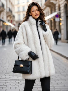 Editum Women's Fashion Vintage Long Sleeve Faux Fur Coat - White - View 4