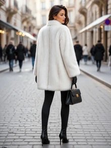 Editum Women's Fashion Vintage Long Sleeve Faux Fur Coat - White - View 2