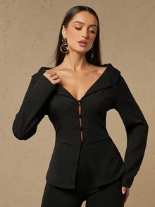 Silquee This Black, Long-Sleeved Blazer For Women Features A "New Chinese Style" Aesthetic With Traditional Frog-Button Closures. Blending A Cool, Edgy Vibe W - Black - View 9