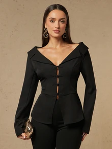 Silquee This Black, Long-Sleeved Blazer For Women Features A "New Chinese Style" Aesthetic With Traditional Frog-Button Closures. Blending A Cool, Edgy Vibe W - Black - View 6