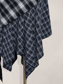 SHEIN ICON Plus Size Vintage Plaid Y2K Asymmetrical Hem Patchwork Skirt - Multicolor - View 7