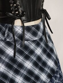 SHEIN ICON Plus Size Vintage Plaid Y2K Asymmetrical Hem Patchwork Skirt - Multicolor - View 5