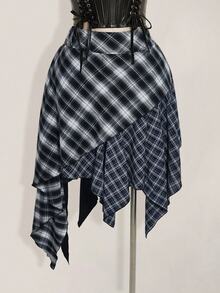 SHEIN ICON Plus Size Vintage Plaid Y2K Asymmetrical Hem Patchwork Skirt - Multicolor - View 3