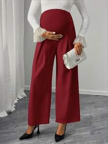 Momance Adjustable Waist Maternity Casual Daily Wear Long Pants Fall - Red - View 5