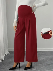 Momance Adjustable Waist Maternity Casual Daily Wear Long Pants Fall - Red - View 3