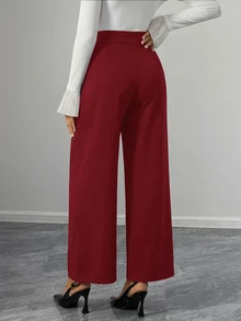 Momance Adjustable Waist Maternity Casual Daily Wear Long Pants Fall - Red - View 2