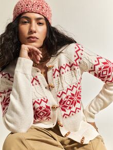 SHEIN Women's Fashion Holiday Jacquard Long Sleeve Sweater With Horn Buttons - Multicolor - View 6