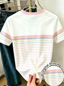Teen Girls Summer Dopamine Pink Blue Yellow Gradient Striped All-Over ...