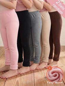2 From 5 Cute Casual Knitted Baby Girl Heart Pattern Pants, Suitable For Fall/ New Girl Leggings, Back To School Brown - Multicolor - View 8