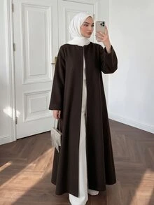 Celisse جاكيت نسائي عادي بأكمام طويلة سميكة بفتحة أمامية مفتوحة وياقة دائرية متعدد الاستخدامات كاجوال للتنقل - بني - مشاهدة 1