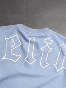 Manfinity Roughcore Men's Letter Print Short Sleeve T-Shirt And Shorts Casual Daily Set - Baby Blue - View 3