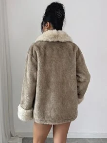 SHEIN PariChic Autumn/Winter New Vintage Elegant High-End Fashion Faux Fur Coat For Women - Coffee Brown - View 2