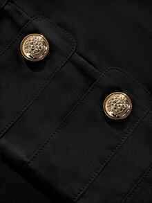 SHEIN Franclia French Style Stand Collar Double-Breasted Gold Button Cropped Blazer Jacket For Women, Premium Commuter Slimming Jacket Top For Petite - Black - View 4