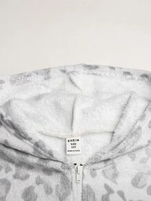SHEIN 青少年女孩休閒印花抓絨連帽外套大衣，秋冬外套，返校季，學院風 - 灰色 - 查看 5