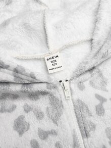 SHEIN 青少年女孩休閒印花抓絨連帽外套大衣，秋冬外套，返校季，學院風 - 灰色 - 查看 6