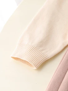 女童針織毛衣套裝，圓領蝴蝶結泡泡袖上衣與針織百褶裙，冬季款 - 杏色 - 查看 5