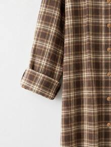 Comfylo Plus Size Women's Casual Plaid Print Long Sleeve Button-Down Collar Shirt, Christmas - Multicolor - View 5