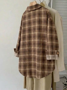 Comfylo Plus Size Women's Casual Plaid Print Long Sleeve Button-Down Collar Shirt, Christmas - Multicolor - View 2