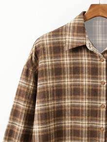 Comfylo Plus Size Women's Casual Plaid Print Long Sleeve Button-Down Collar Shirt, Christmas - Multicolor - View 4