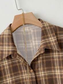 Comfylo Plus Size Women's Casual Plaid Print Long Sleeve Button-Down Collar Shirt, Christmas - Multicolor - View 3