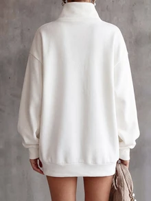 SHEIN Women's New Autumn/Winter White Button Design Loose Elegant Casual Daily Commute Holiday Party Date Gathering Sweatshirt Dress - White - View 2