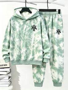 Tween Boys Gradient Denim Effect-Effect Logo‑Print Hoodie & Matching Jogger Pants 2‑Piece Streetwear Outfit - Multicolor - View 5