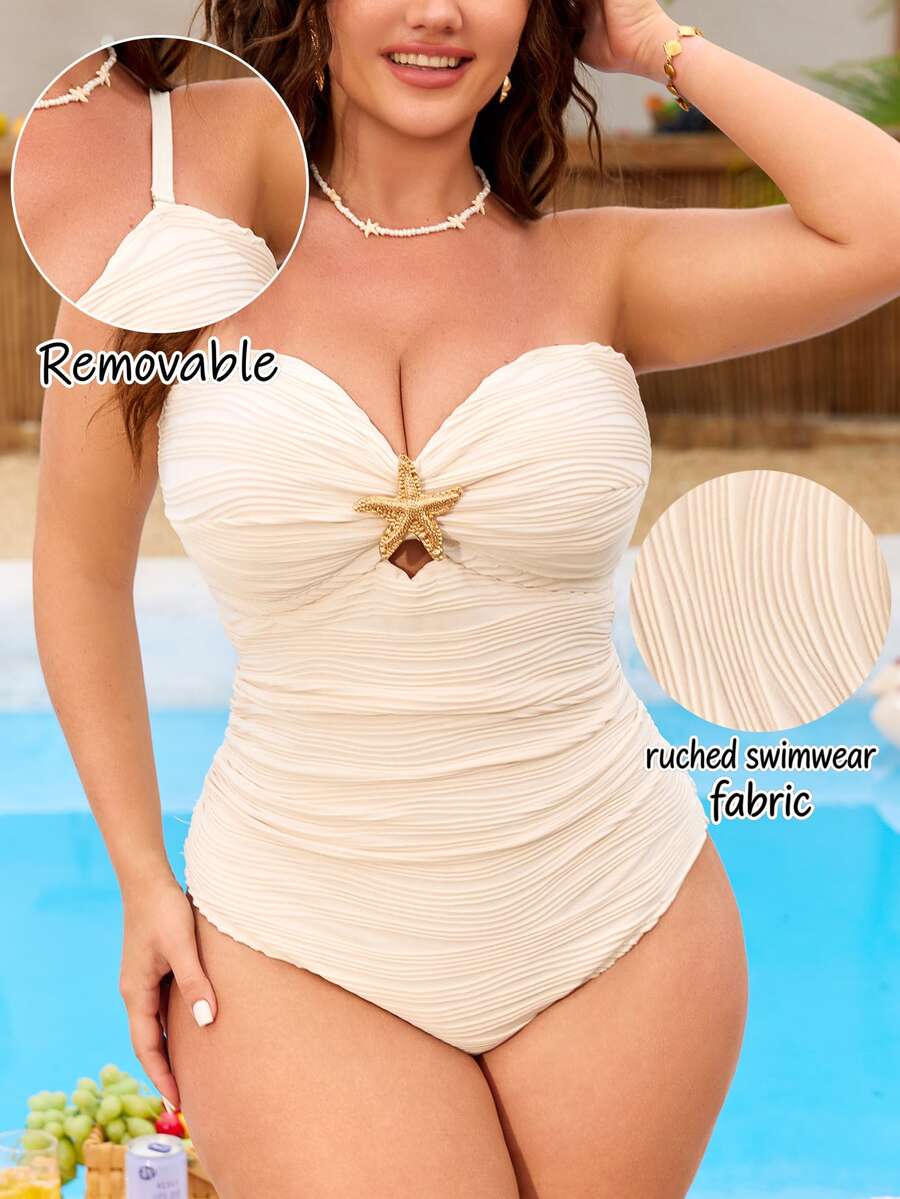 SHEIN Swim Plus Size Women 1-Piece Gold Accent Elegant Swimsuit