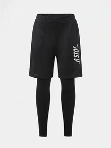SHEIN Kids Tween Boy Bright Color Stand Collar Half-Zip Long Sleeve Pants Comfortable Sportswear - Black and White - View 7