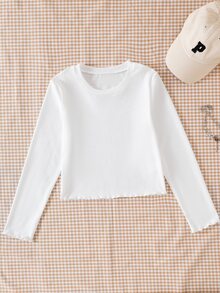 SHEIN 青少年女孩秋季上衣3件套，圓領長袖，波點、純色、條紋款式，返校季針織休閒基礎款，黑色、白色、腮紅粉 - 白色 - 查看 5