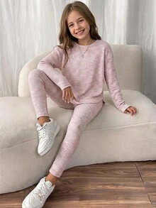 SHEIN 青少年女孩秋季套裝 3件/套 溫柔復古可愛休閒風，花卉長袖上衣、修身長褲，學校假期棕色米色粉色 - 粉色 - 查看 3