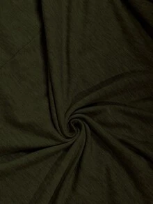 Linhara CURVE 春季大码V领纯色翻袖中长款休闲太阳裙 - 墨綠色 - 查看 6
