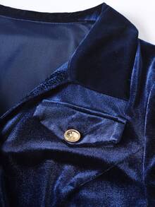Linhara CURVE Plus Size Women's Casual Vacation Holiday Long Sleeve Button Half-Placket Shirt Dress Fall - Navy Blue - View 7