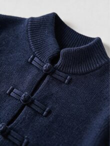 Penseblé New Chinese Style Elegant Retro Button Pocket Long Sleeved Design Women's Sweater Dress, Suitable For Dinner Dates, Women's Autumn Outfits - Navy Blue - View 7