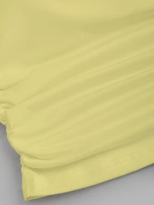 FavEase Solid Color Pleated Padded Fashionable Square Neck Casual Fitted Tank Top - Pale Yellow - View 5
