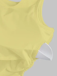 FavEase Solid Color Pleated Padded Fashionable Square Neck Casual Fitted Tank Top - Pale Yellow - View 6