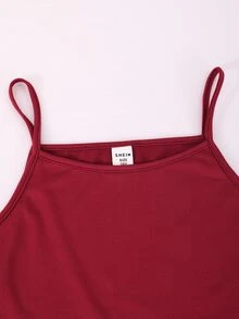 SHEIN 青少年女孩秋季服飾3件套，豹紋拼色拉鍊連帽外套、細肩帶背心與寬腿長褲，23號圖案休閒套裝 - 酒紅色 - 查看 5