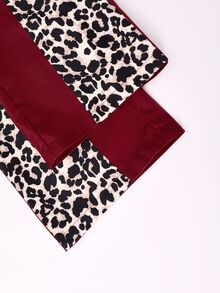 SHEIN 青少年女孩秋季服飾3件套，豹紋拼色拉鍊連帽外套、細肩帶背心與寬腿長褲，23號圖案休閒套裝 - 酒紅色 - 查看 6