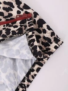 SHEIN 青少年女孩秋季服飾3件套，豹紋拼色拉鍊連帽外套、細肩帶背心與寬腿長褲，23號圖案休閒套裝 - 酒紅色 - 查看 7