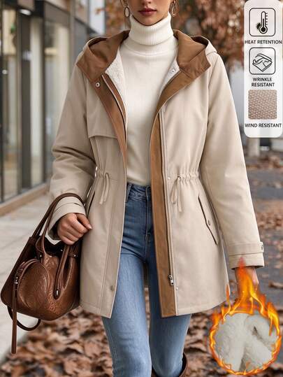 LUMIGAL Women's Autumn Long Sleeve Drawstring Waist Casual Hooded Jacket
