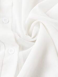 Franclia Camisa básica de cuello transparente, lisa y sencilla, con mangas largas - Blanco - Ver 5