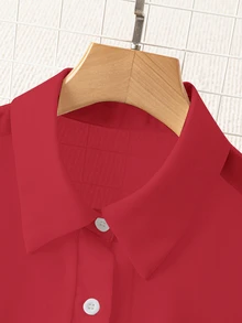 Franclia 新年衣服基本款透明纯色领衬衫 - 紅色 - 查看 3