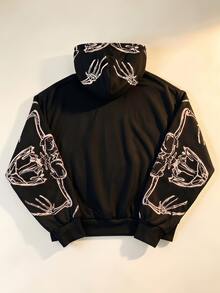 ROMWE MEN Men's Skeleton Print Long Sleeve Casual Hoodie - Black - View 2