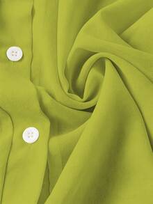 Franclia Basic Transparent Solid Color Minimalist Shirt With Turndown Collar Fall Cloth For Women - Green - View 6