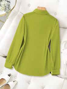Franclia Basic Transparent Solid Color Minimalist Shirt With Turndown Collar Fall Cloth For Women - Green - View 2
