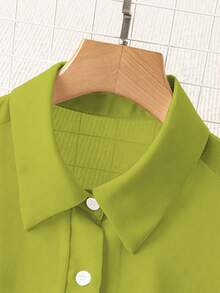 Franclia Basic Transparent Solid Color Minimalist Shirt With Turndown Collar Fall Cloth For Women - Green - View 5