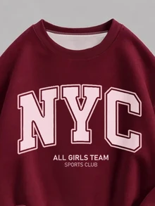 女童休閒抓絨圓領套頭衛衣與內搭褲2件套，秋冬新款，適合日常、外出、校園穿著 - 彩色 - 查看 4
